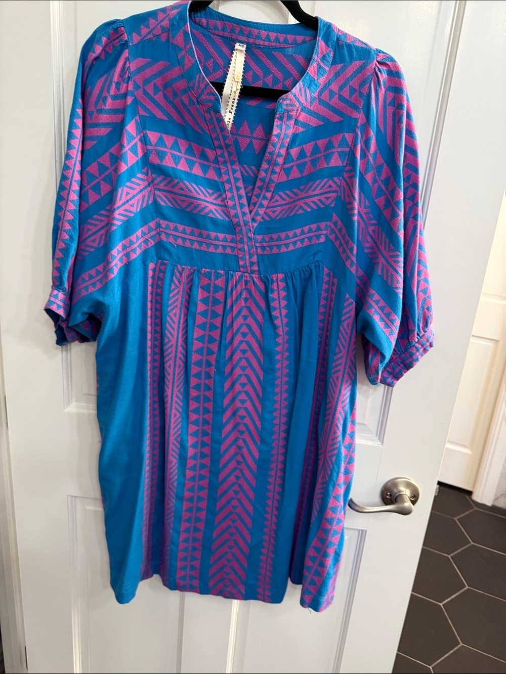 Bright Blue & Pink Geometric Women’s Tunic Top